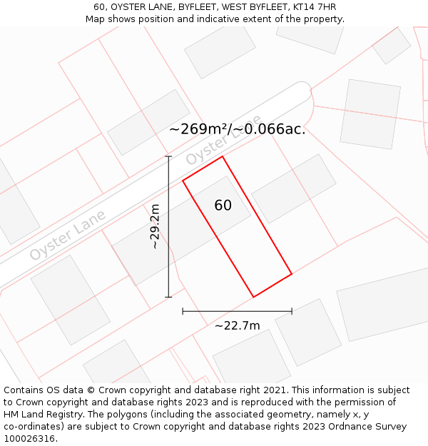 60, OYSTER LANE, BYFLEET, WEST BYFLEET, KT14 7HR: Plot and title map