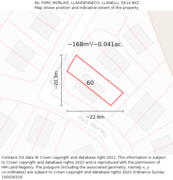 60, PARC MORLAIS, LLANGENNECH, LLANELLI, SA14 8XZ: Plot and title map