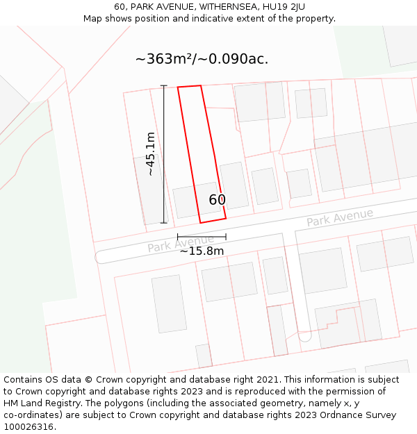 60, PARK AVENUE, WITHERNSEA, HU19 2JU: Plot and title map