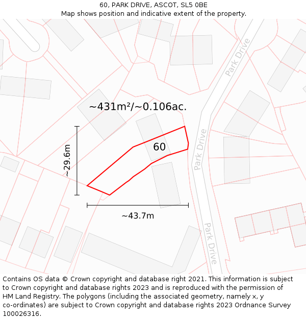 60, PARK DRIVE, ASCOT, SL5 0BE: Plot and title map