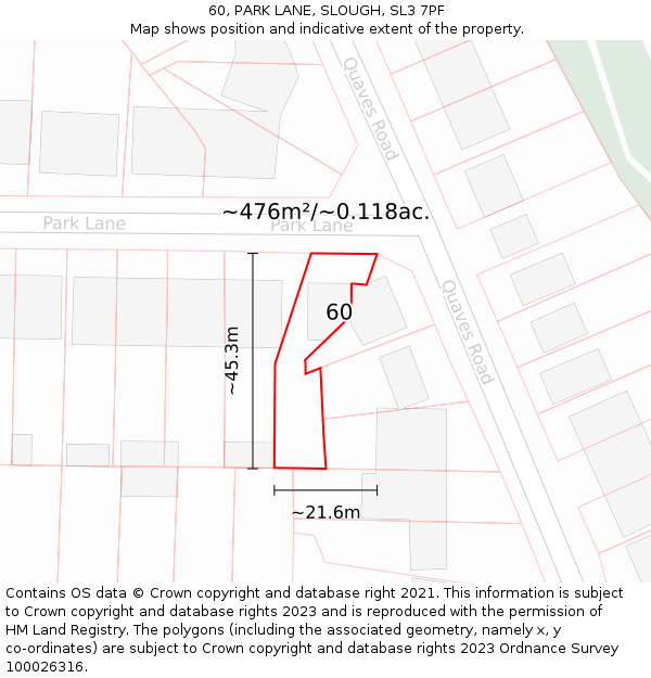 60, PARK LANE, SLOUGH, SL3 7PF: Plot and title map