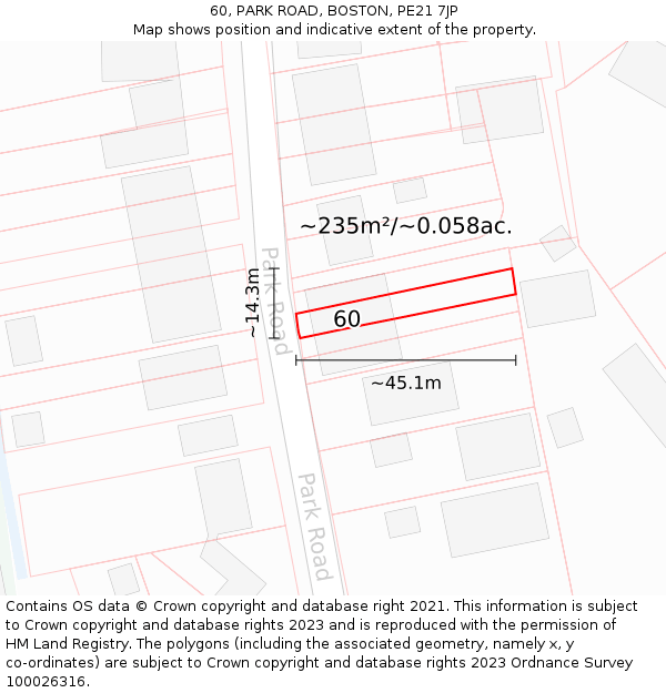 60, PARK ROAD, BOSTON, PE21 7JP: Plot and title map