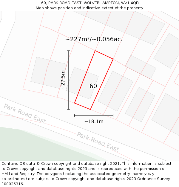 60, PARK ROAD EAST, WOLVERHAMPTON, WV1 4QB: Plot and title map