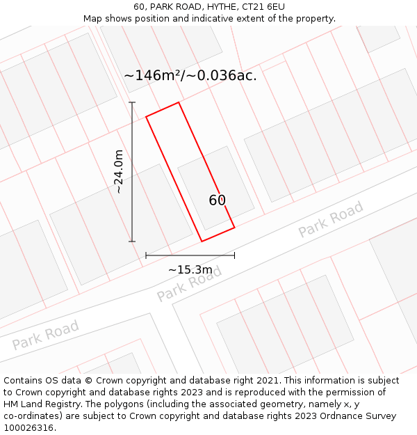 60, PARK ROAD, HYTHE, CT21 6EU: Plot and title map