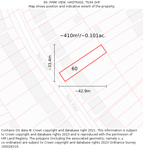 60, PARK VIEW, HASTINGS, TN34 2HF: Plot and title map