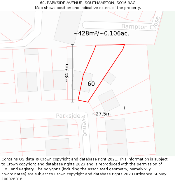 60, PARKSIDE AVENUE, SOUTHAMPTON, SO16 9AG: Plot and title map