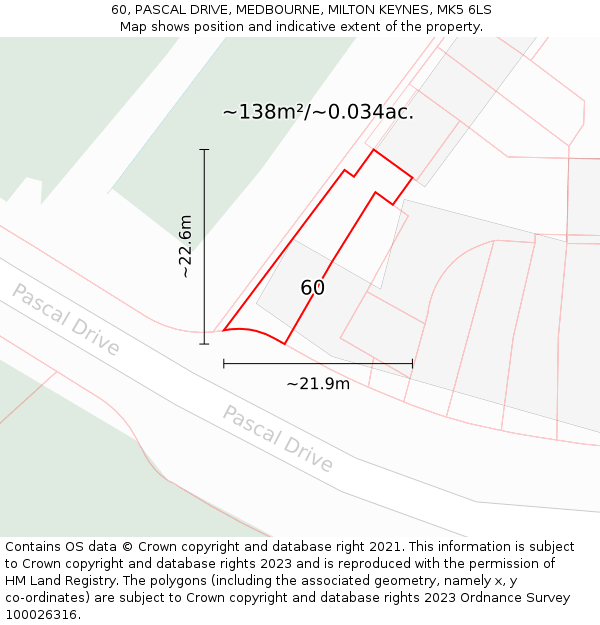 60, PASCAL DRIVE, MEDBOURNE, MILTON KEYNES, MK5 6LS: Plot and title map