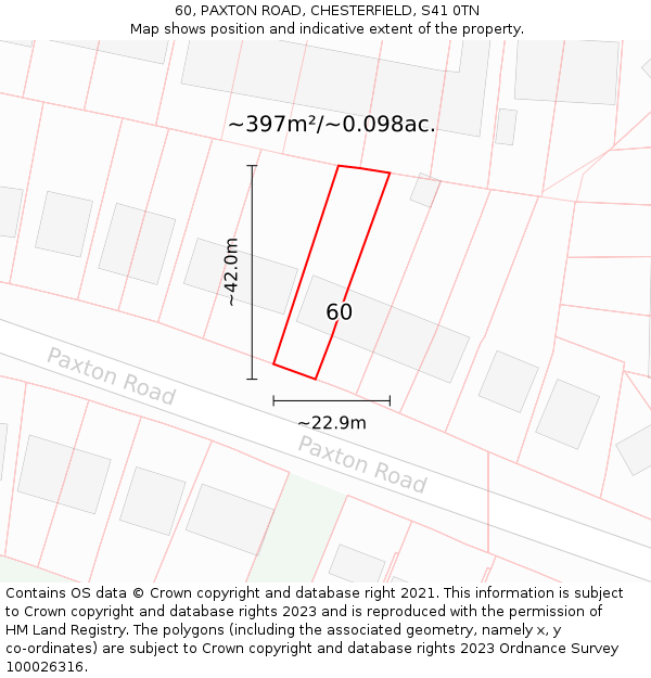 60, PAXTON ROAD, CHESTERFIELD, S41 0TN: Plot and title map