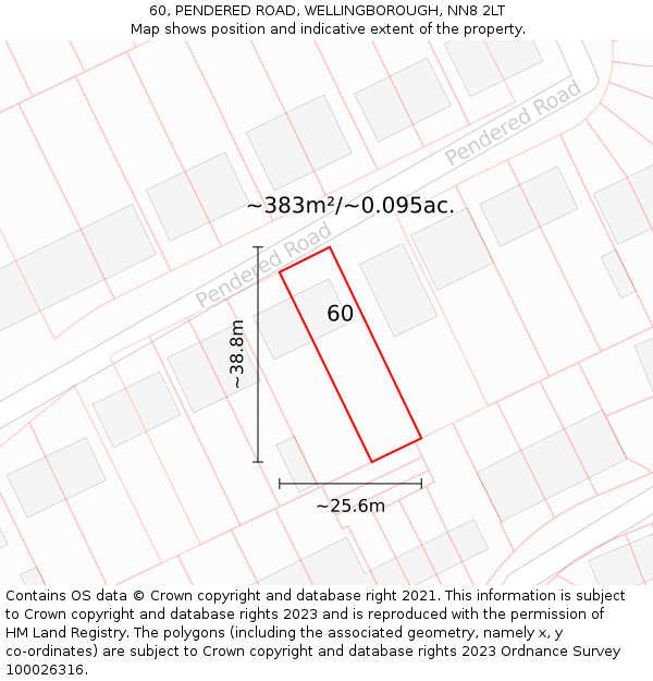 60, PENDERED ROAD, WELLINGBOROUGH, NN8 2LT: Plot and title map