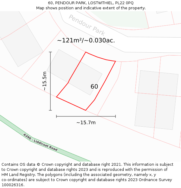 60, PENDOUR PARK, LOSTWITHIEL, PL22 0PQ: Plot and title map