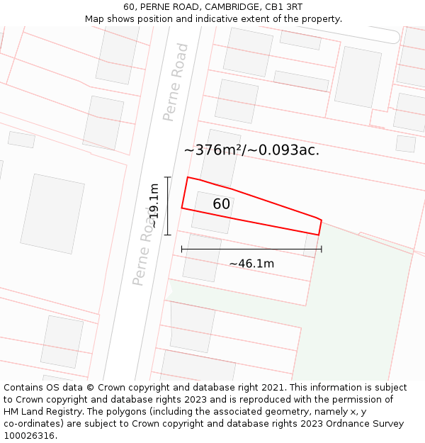 60, PERNE ROAD, CAMBRIDGE, CB1 3RT: Plot and title map