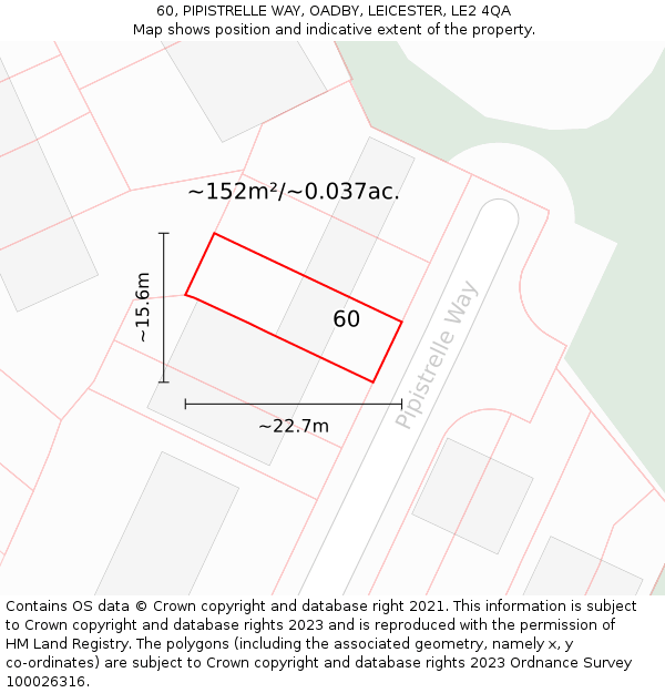 60, PIPISTRELLE WAY, OADBY, LEICESTER, LE2 4QA: Plot and title map