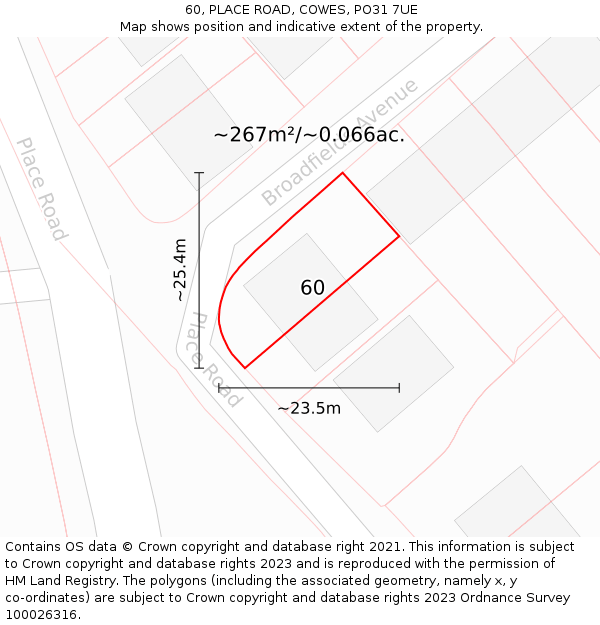 60, PLACE ROAD, COWES, PO31 7UE: Plot and title map