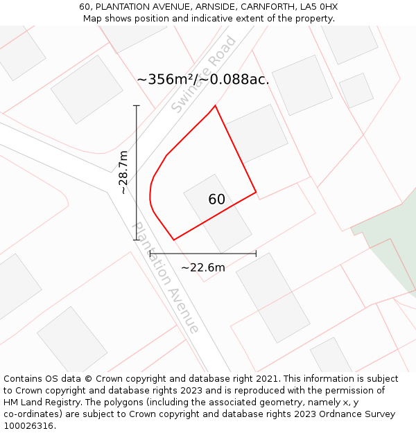 60, PLANTATION AVENUE, ARNSIDE, CARNFORTH, LA5 0HX: Plot and title map