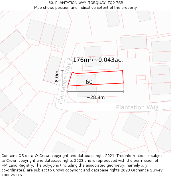 60, PLANTATION WAY, TORQUAY, TQ2 7SR: Plot and title map