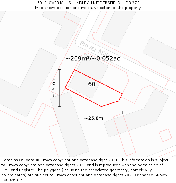 60, PLOVER MILLS, LINDLEY, HUDDERSFIELD, HD3 3ZF: Plot and title map