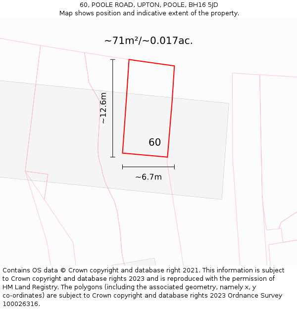 60, POOLE ROAD, UPTON, POOLE, BH16 5JD: Plot and title map