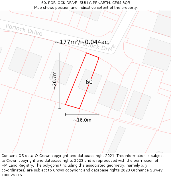 60, PORLOCK DRIVE, SULLY, PENARTH, CF64 5QB: Plot and title map