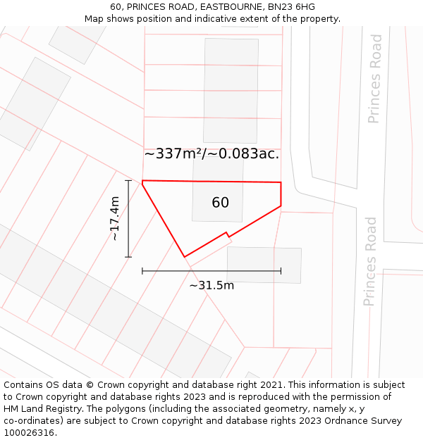 60, PRINCES ROAD, EASTBOURNE, BN23 6HG: Plot and title map