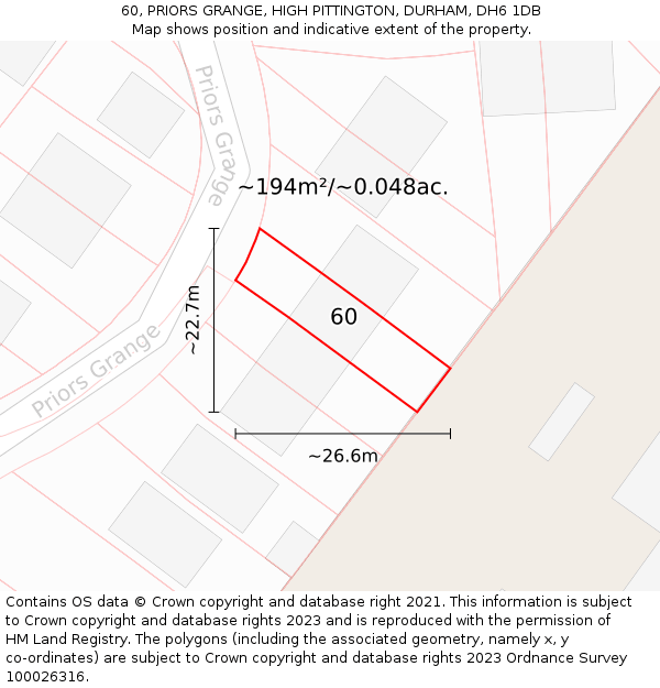 60, PRIORS GRANGE, HIGH PITTINGTON, DURHAM, DH6 1DB: Plot and title map