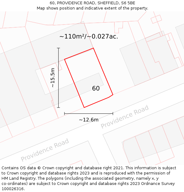 60, PROVIDENCE ROAD, SHEFFIELD, S6 5BE: Plot and title map