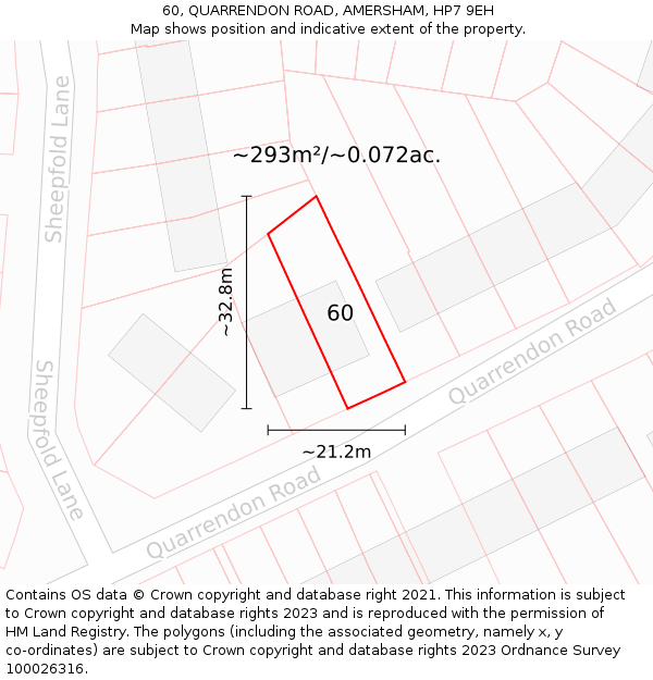 60, QUARRENDON ROAD, AMERSHAM, HP7 9EH: Plot and title map