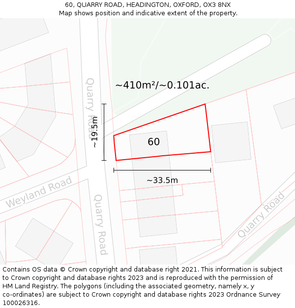 60, QUARRY ROAD, HEADINGTON, OXFORD, OX3 8NX: Plot and title map