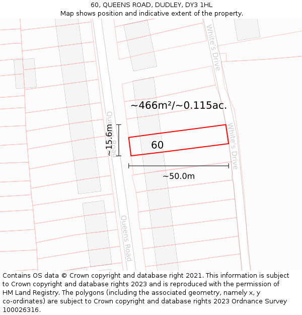 60, QUEENS ROAD, DUDLEY, DY3 1HL: Plot and title map