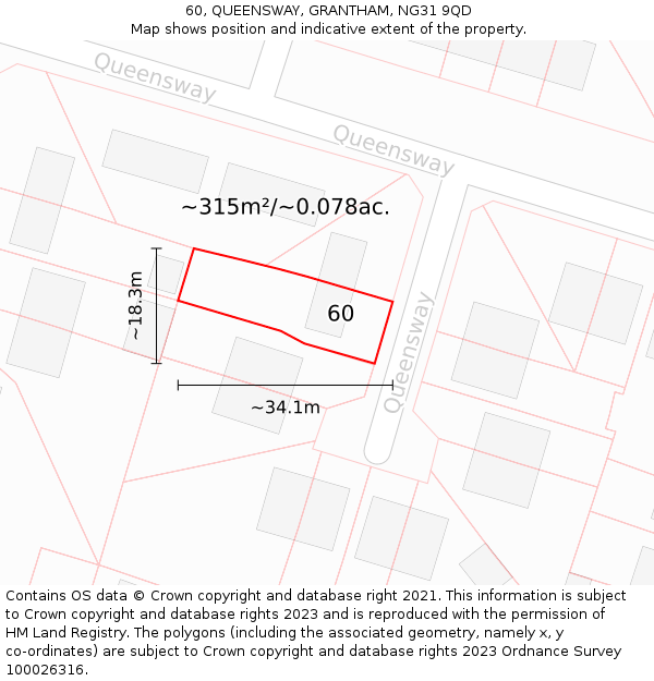 60, QUEENSWAY, GRANTHAM, NG31 9QD: Plot and title map