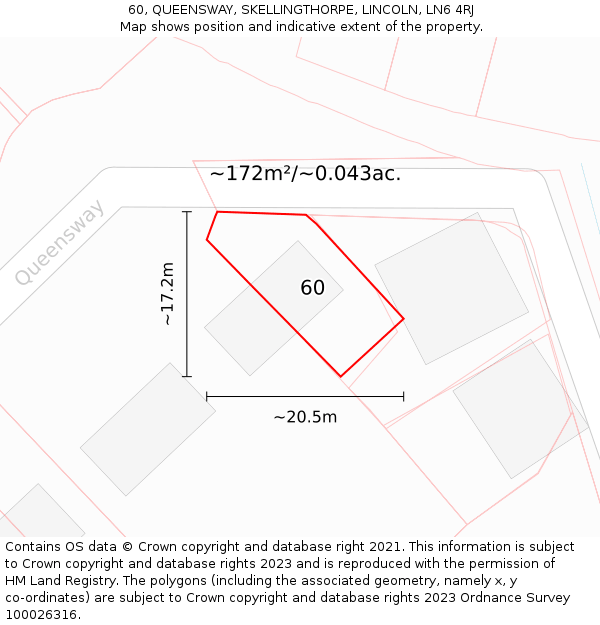 60, QUEENSWAY, SKELLINGTHORPE, LINCOLN, LN6 4RJ: Plot and title map