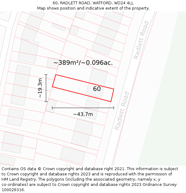 60, RADLETT ROAD, WATFORD, WD24 4LL: Plot and title map