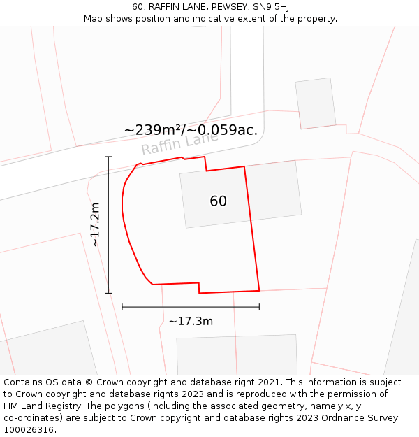 60, RAFFIN LANE, PEWSEY, SN9 5HJ: Plot and title map