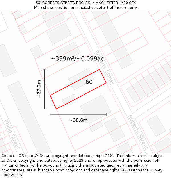 60, ROBERTS STREET, ECCLES, MANCHESTER, M30 0FX: Plot and title map