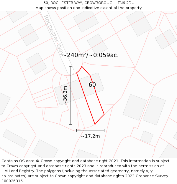 60, ROCHESTER WAY, CROWBOROUGH, TN6 2DU: Plot and title map