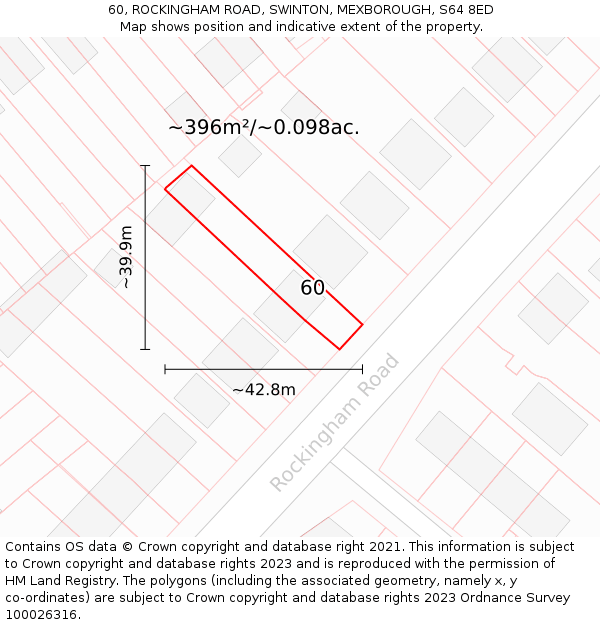 60, ROCKINGHAM ROAD, SWINTON, MEXBOROUGH, S64 8ED: Plot and title map