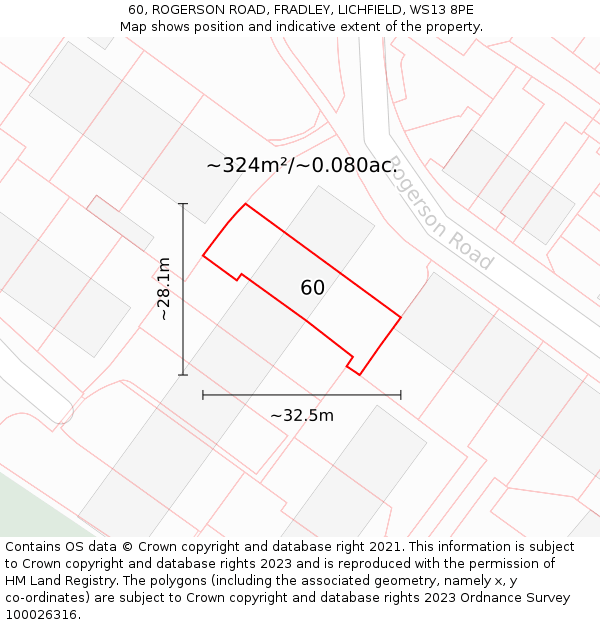 60, ROGERSON ROAD, FRADLEY, LICHFIELD, WS13 8PE: Plot and title map