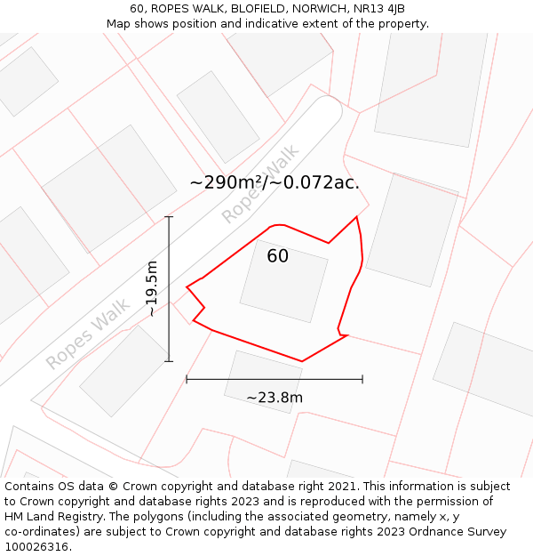60, ROPES WALK, BLOFIELD, NORWICH, NR13 4JB: Plot and title map