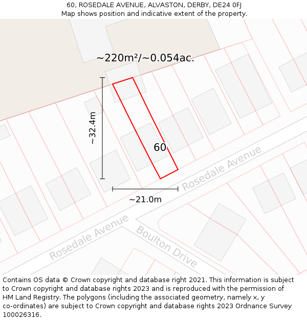 60, ROSEDALE AVENUE, ALVASTON, DERBY, DE24 0FJ: Plot and title map