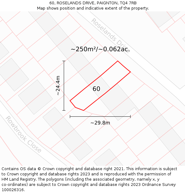 60, ROSELANDS DRIVE, PAIGNTON, TQ4 7RB: Plot and title map