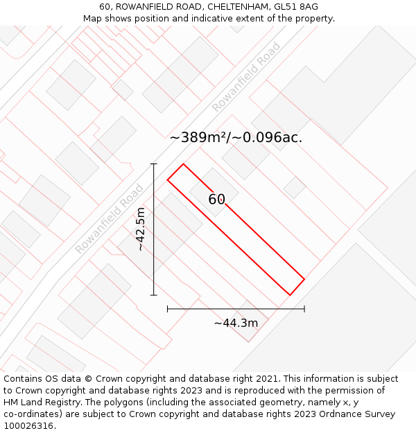 60, ROWANFIELD ROAD, CHELTENHAM, GL51 8AG: Plot and title map