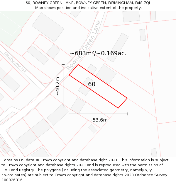 60, ROWNEY GREEN LANE, ROWNEY GREEN, BIRMINGHAM, B48 7QL: Plot and title map