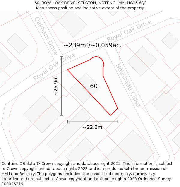 60, ROYAL OAK DRIVE, SELSTON, NOTTINGHAM, NG16 6QF: Plot and title map