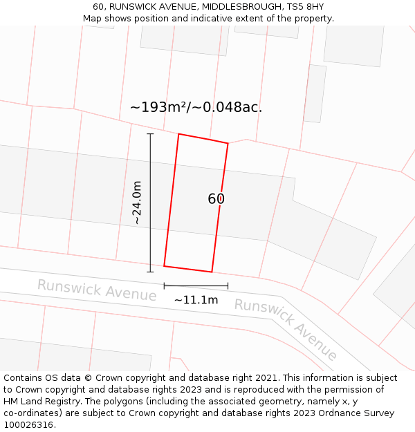 60, RUNSWICK AVENUE, MIDDLESBROUGH, TS5 8HY: Plot and title map