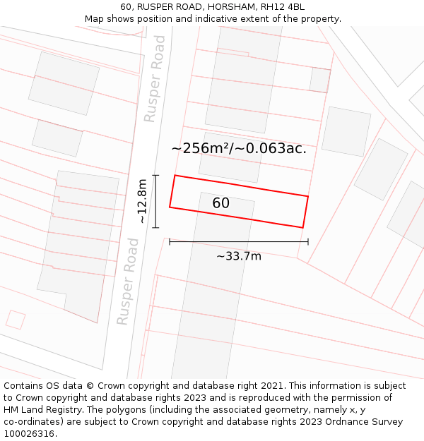 60, RUSPER ROAD, HORSHAM, RH12 4BL: Plot and title map