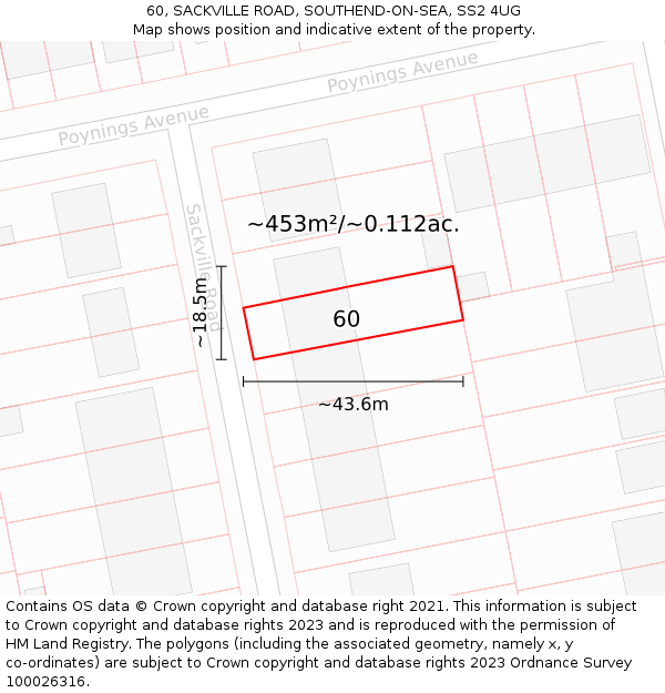 60, SACKVILLE ROAD, SOUTHEND-ON-SEA, SS2 4UG: Plot and title map