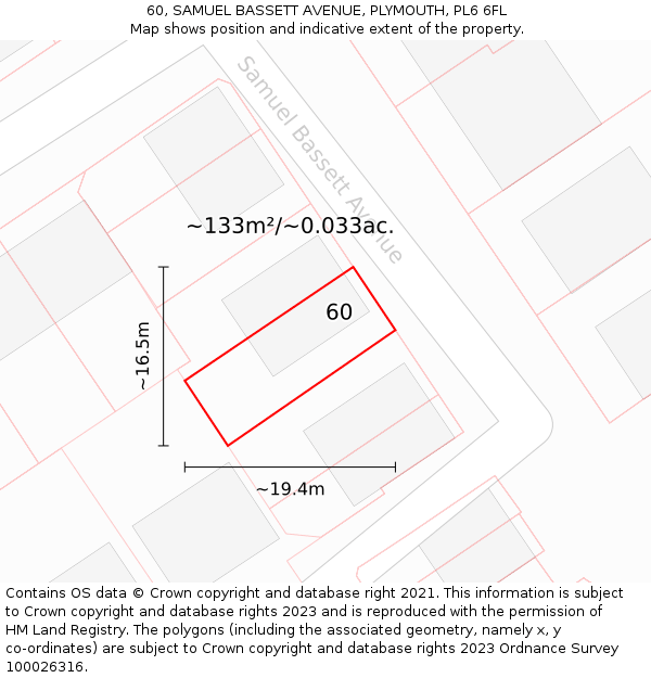 60, SAMUEL BASSETT AVENUE, PLYMOUTH, PL6 6FL: Plot and title map