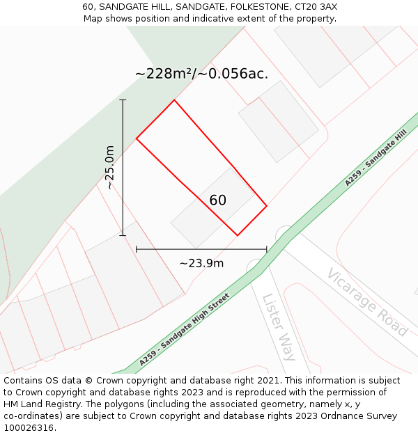 60, SANDGATE HILL, SANDGATE, FOLKESTONE, CT20 3AX: Plot and title map