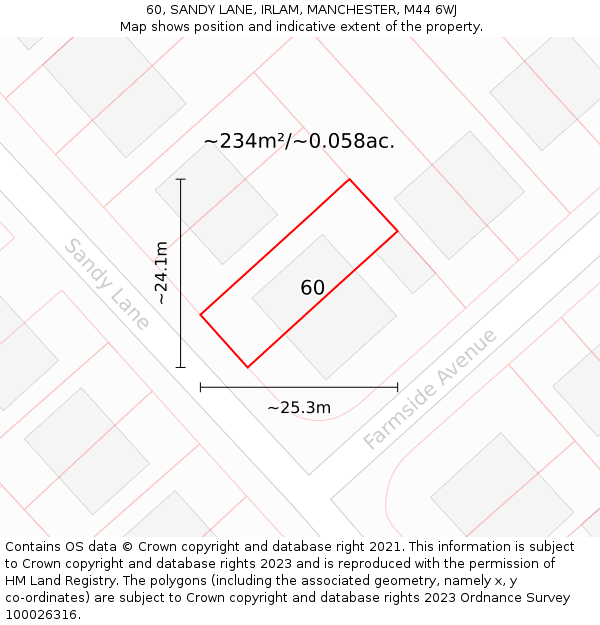 60, SANDY LANE, IRLAM, MANCHESTER, M44 6WJ: Plot and title map