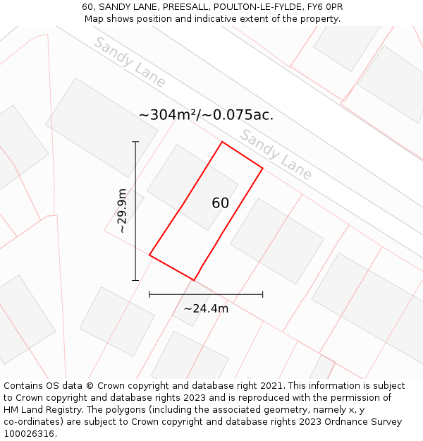 60, SANDY LANE, PREESALL, POULTON-LE-FYLDE, FY6 0PR: Plot and title map