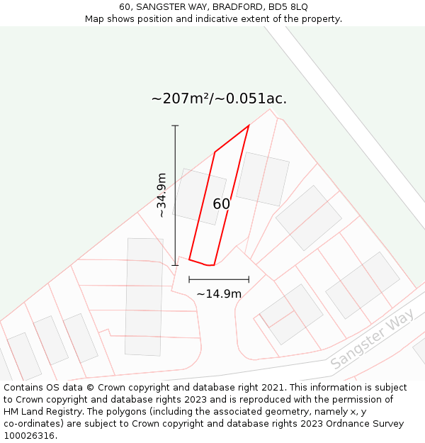 60, SANGSTER WAY, BRADFORD, BD5 8LQ: Plot and title map